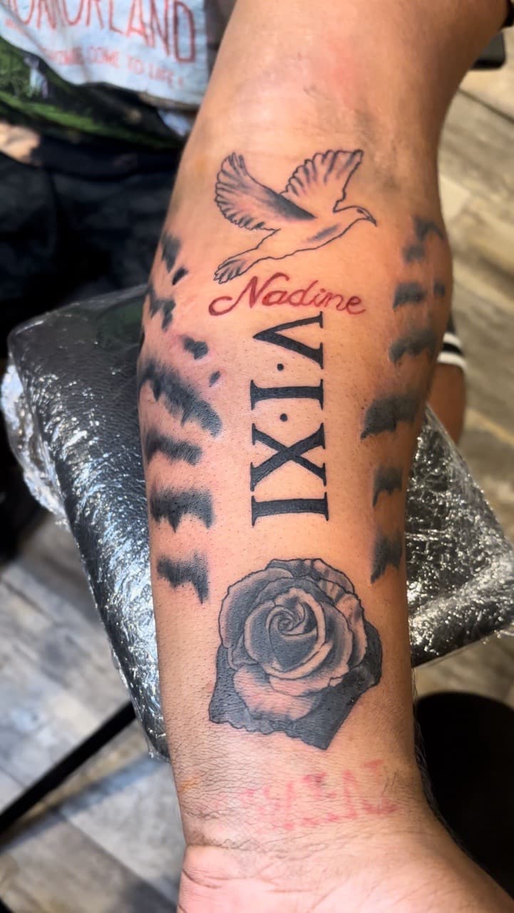 Black & Grey + Floral dove tattoo on Forearm by Malik_Coates on TattMe
