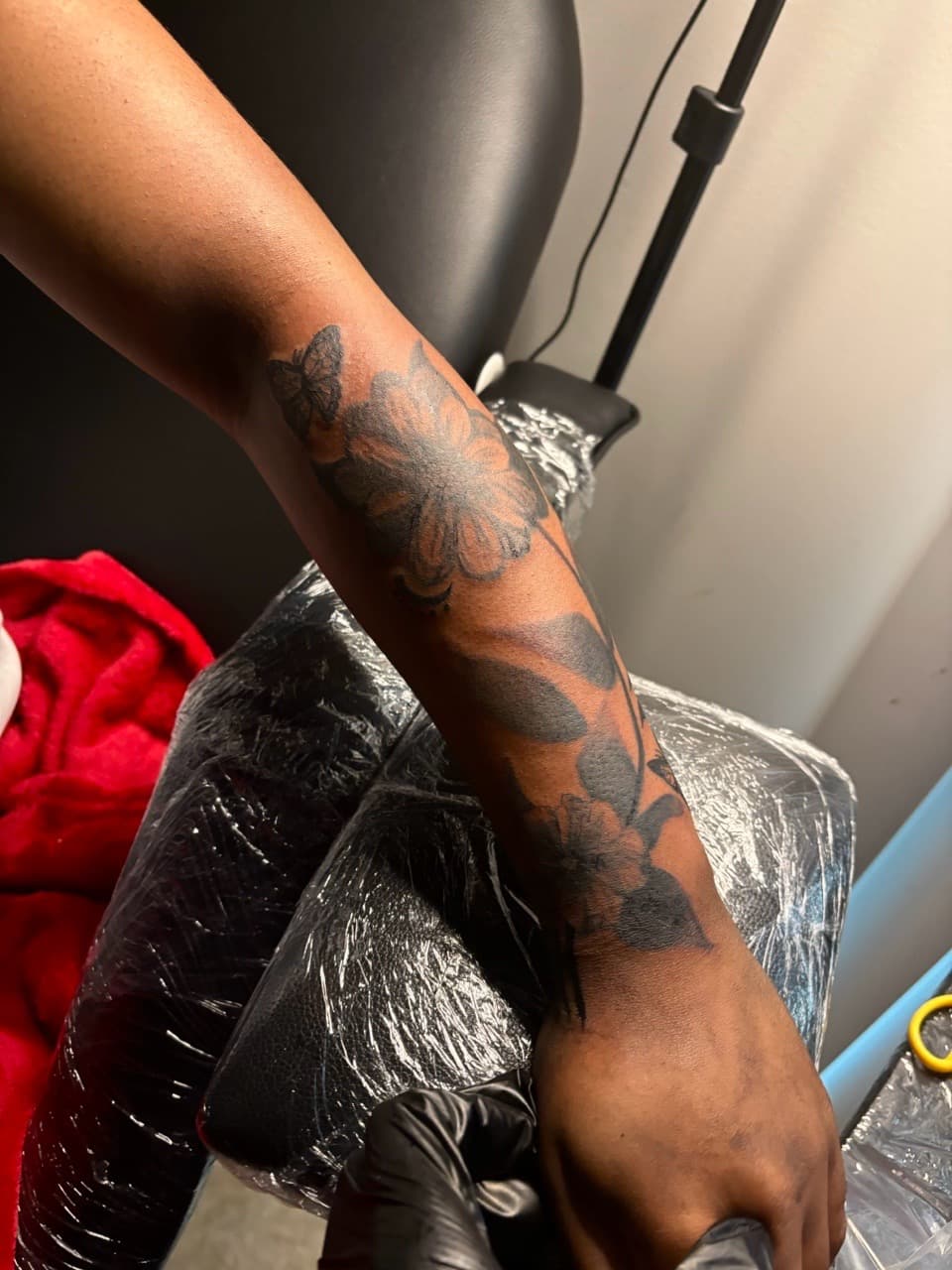 Black-work + Floral flowers tattoo on Forearm by Malik_Coates on TattMe