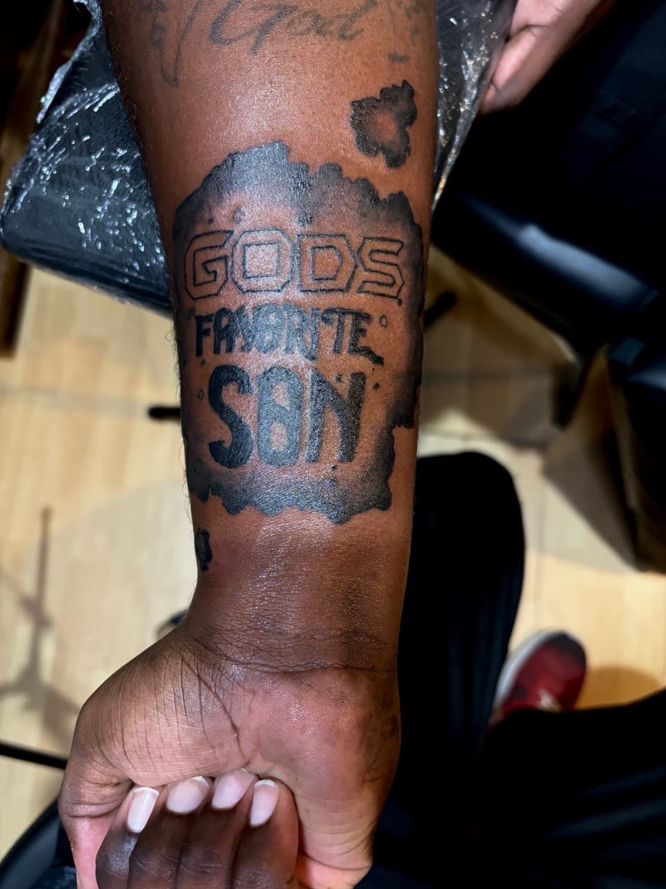 Lettering + Black-work phrase tattoo on Forearm by Malik_Coates on TattMe