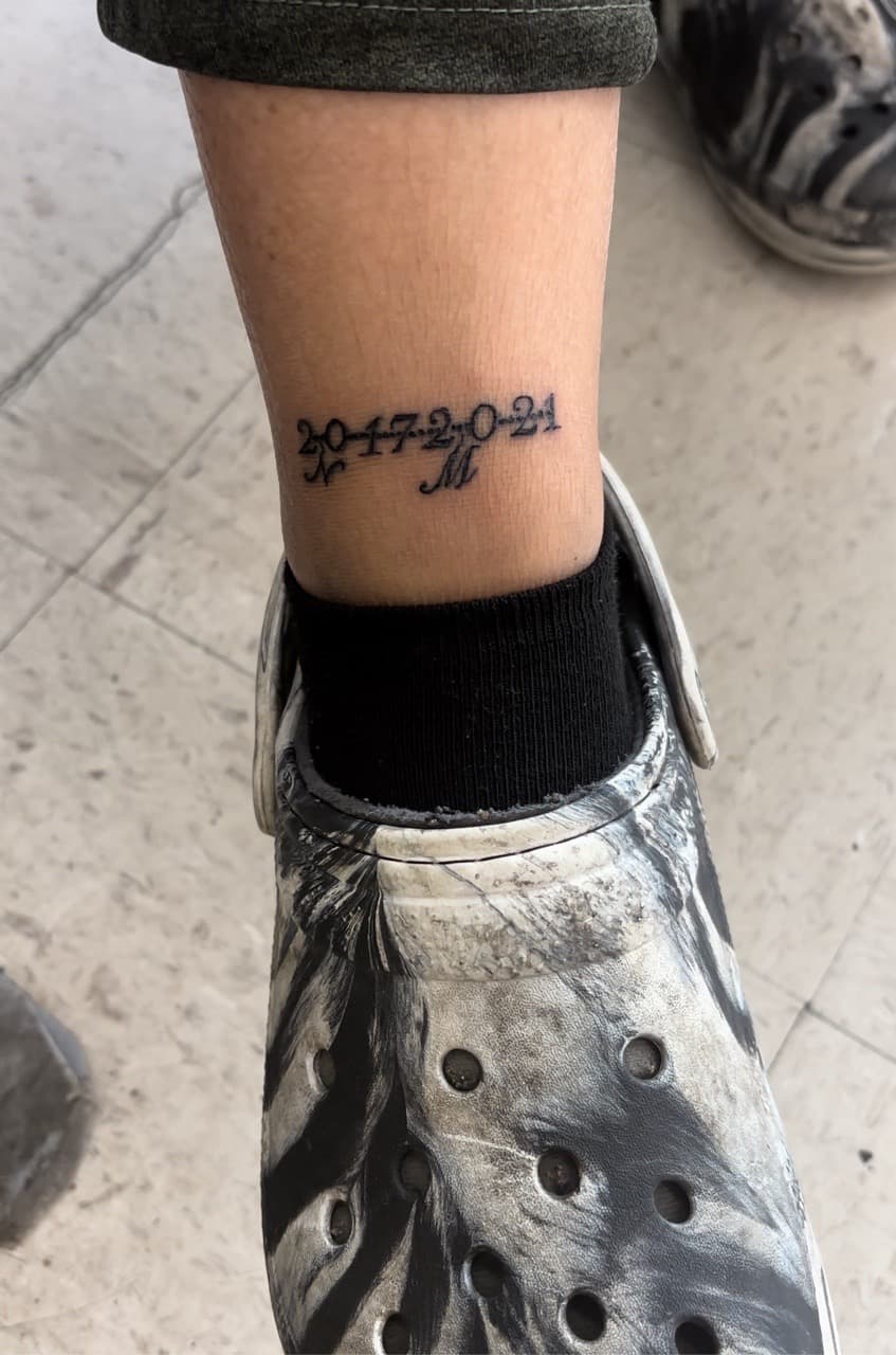 Lettering + Script numbers tattoo on Ankle by Malik_Coates on TattMe