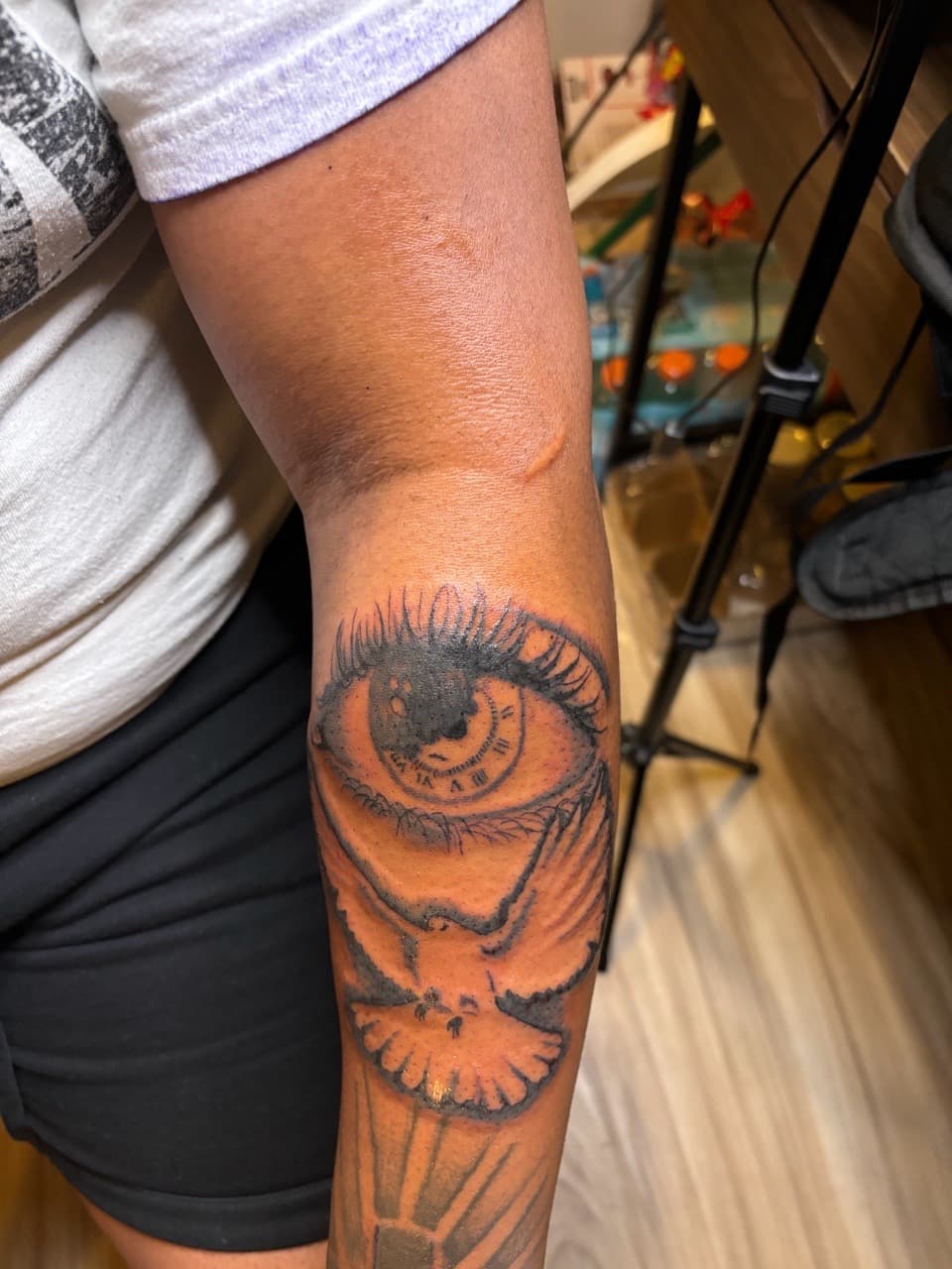 Black & Grey + Illustrative eye tattoo on Forearm by Malik_Coates on TattMe