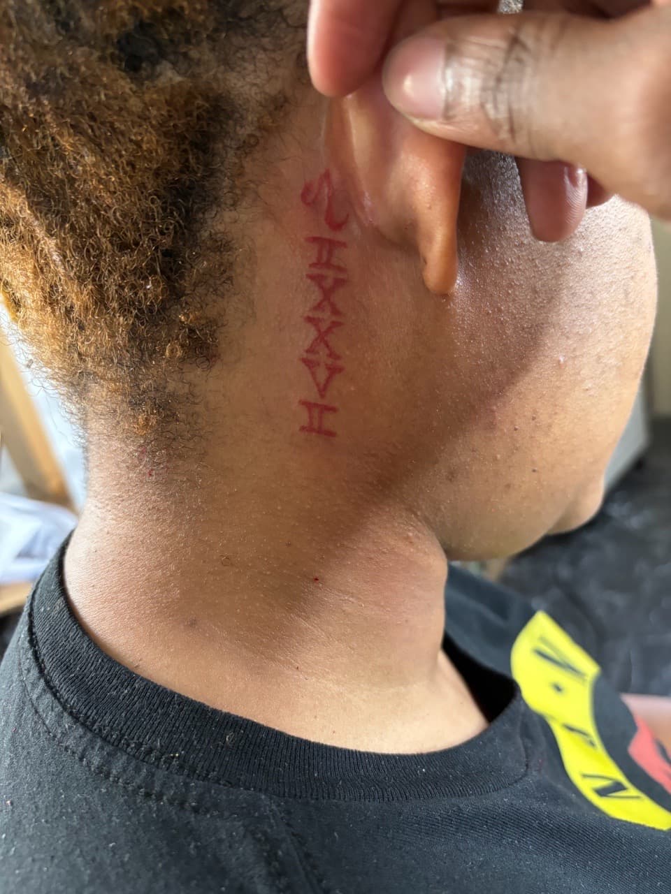 Lettering + Fine Line roman numerals tattoo on Neck (Side) by Malik_Coates on TattMe