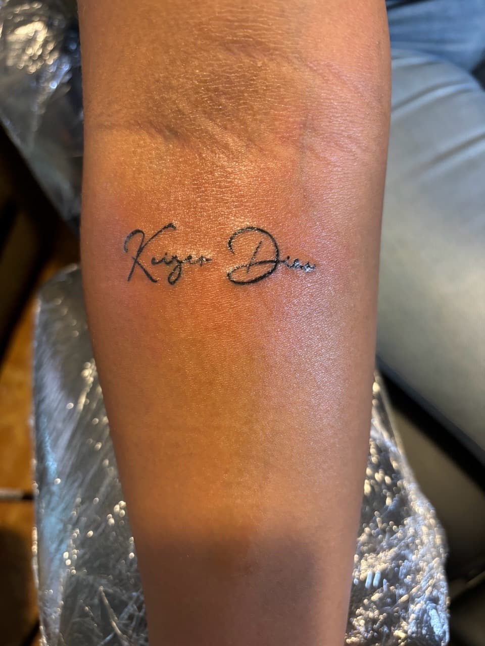 Script + Lettering name tattoo on Forearm by Malik_Coates on TattMe