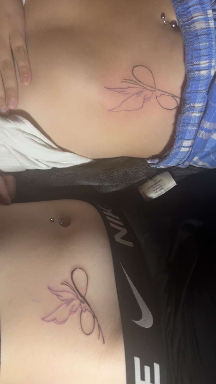 Fine Line + Line-work bow tattoo on Ribs by Gages_works_1 on TattMe