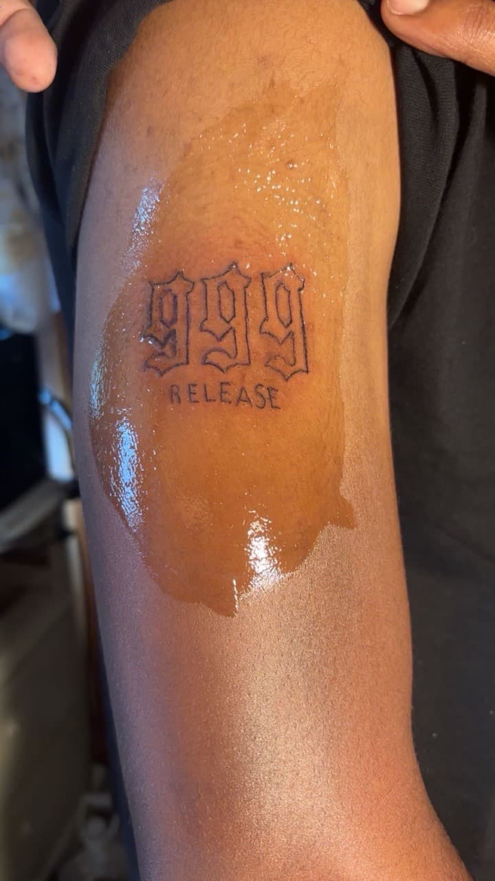 Lettering + Script numbers tattoo on Upper Arm by Gages_works_1 on TattMe