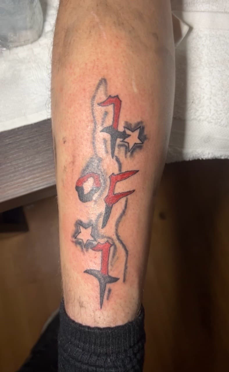Lettering + Black & Grey letters tattoo on Calf by Gages_works_1 on TattMe