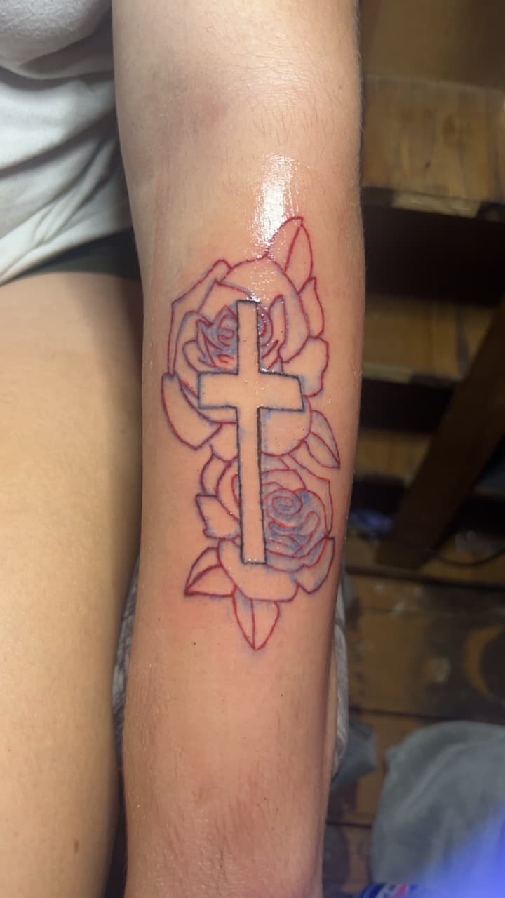 Religious + Symbolic cross tattoo on Upper Arm by Gages_works_1 on TattMe