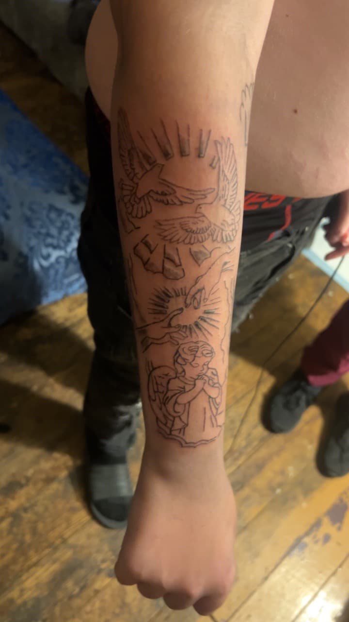 Line-work + Illustrative doves tattoo on Forearm by Gages_works_1 on TattMe