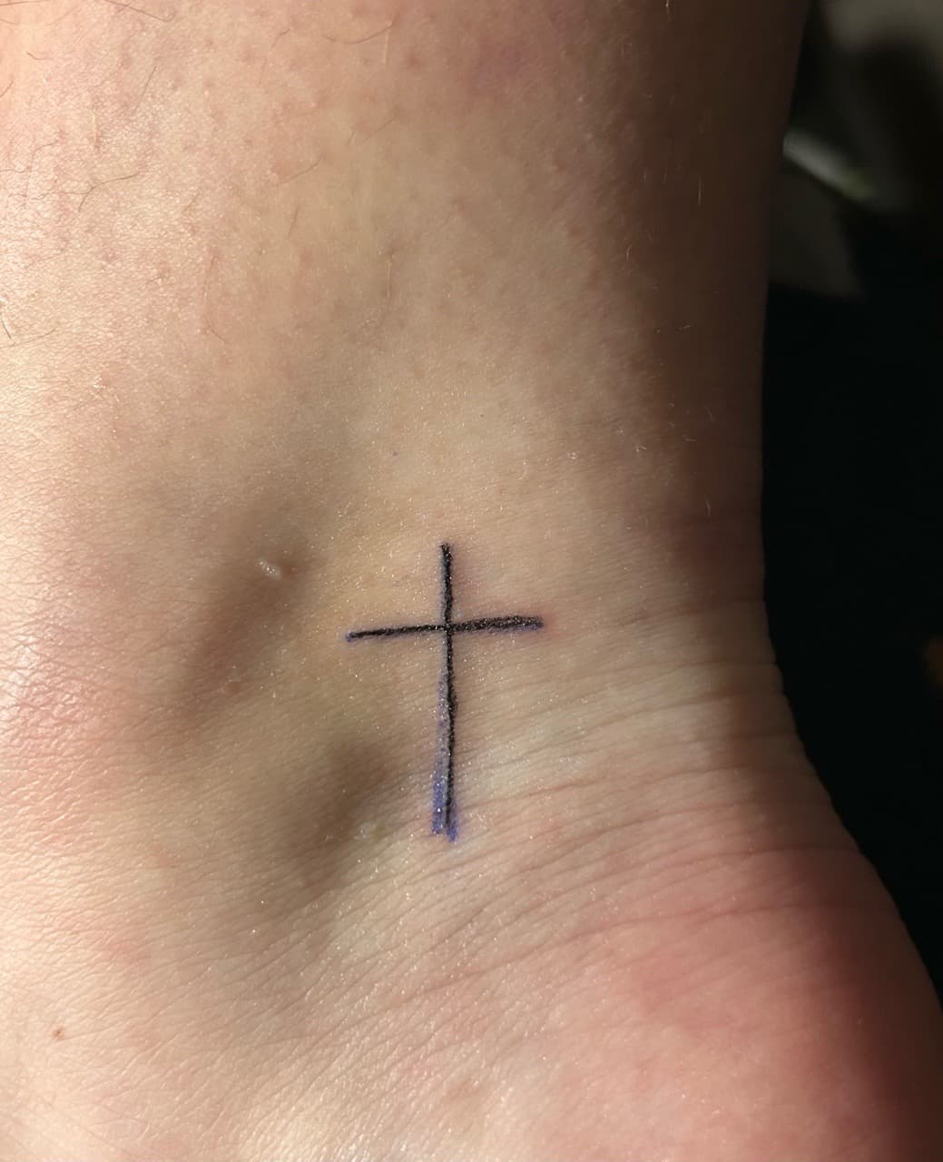 Fine Line + Minimalist cross tattoo on Ankle by b13nk on TattMe