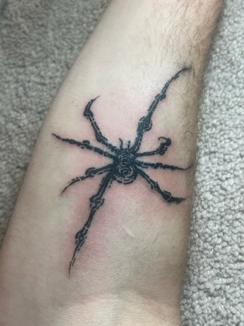Black-work + Illustrative spider tattoo on Forearm by b13nk on TattMe