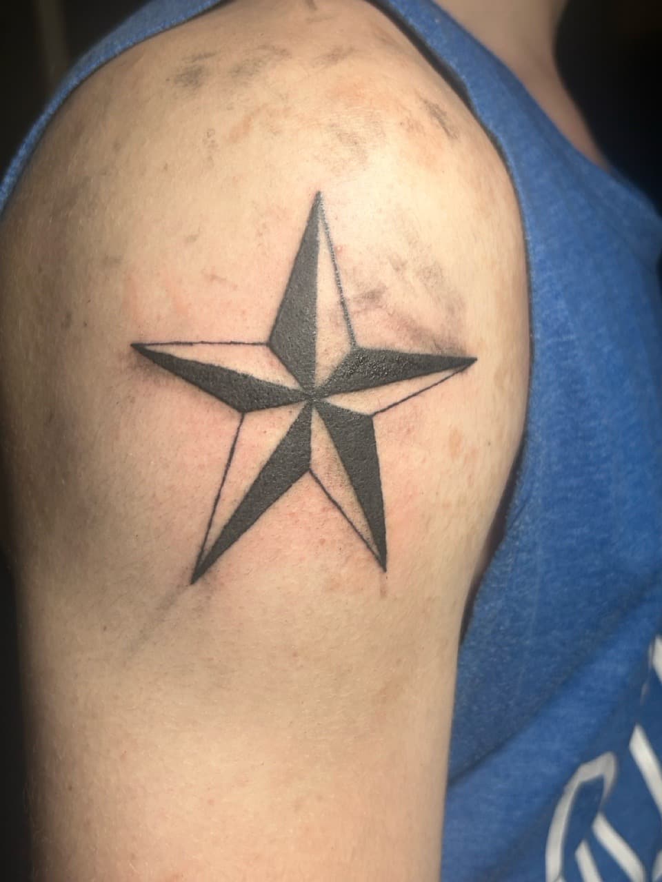 Traditional + American Traditional star tattoo on Shoulder by b13nk on TattMe