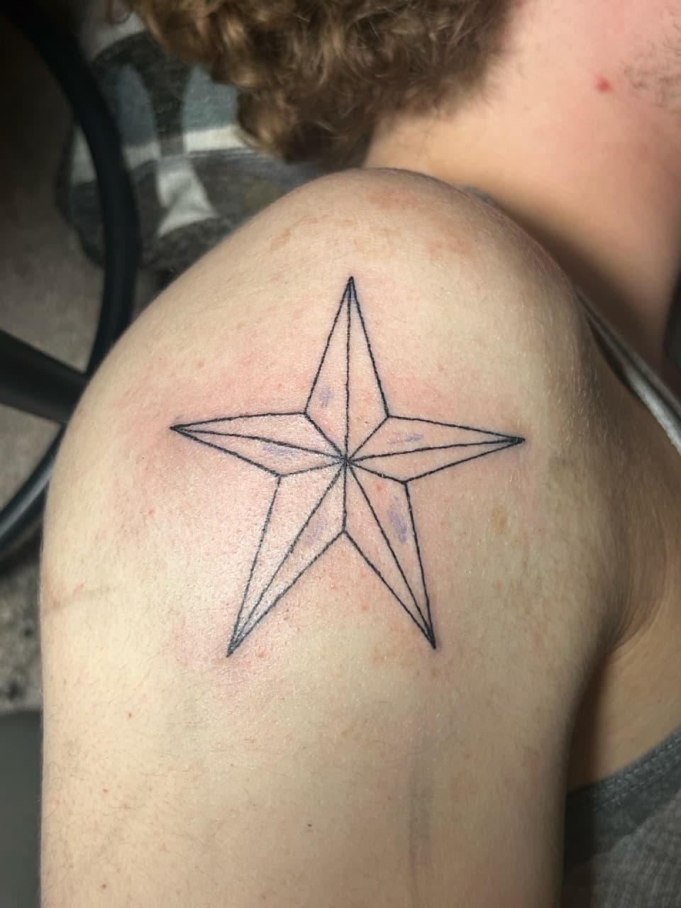 Line-work + Geometric star tattoo on Shoulder by b13nk on TattMe