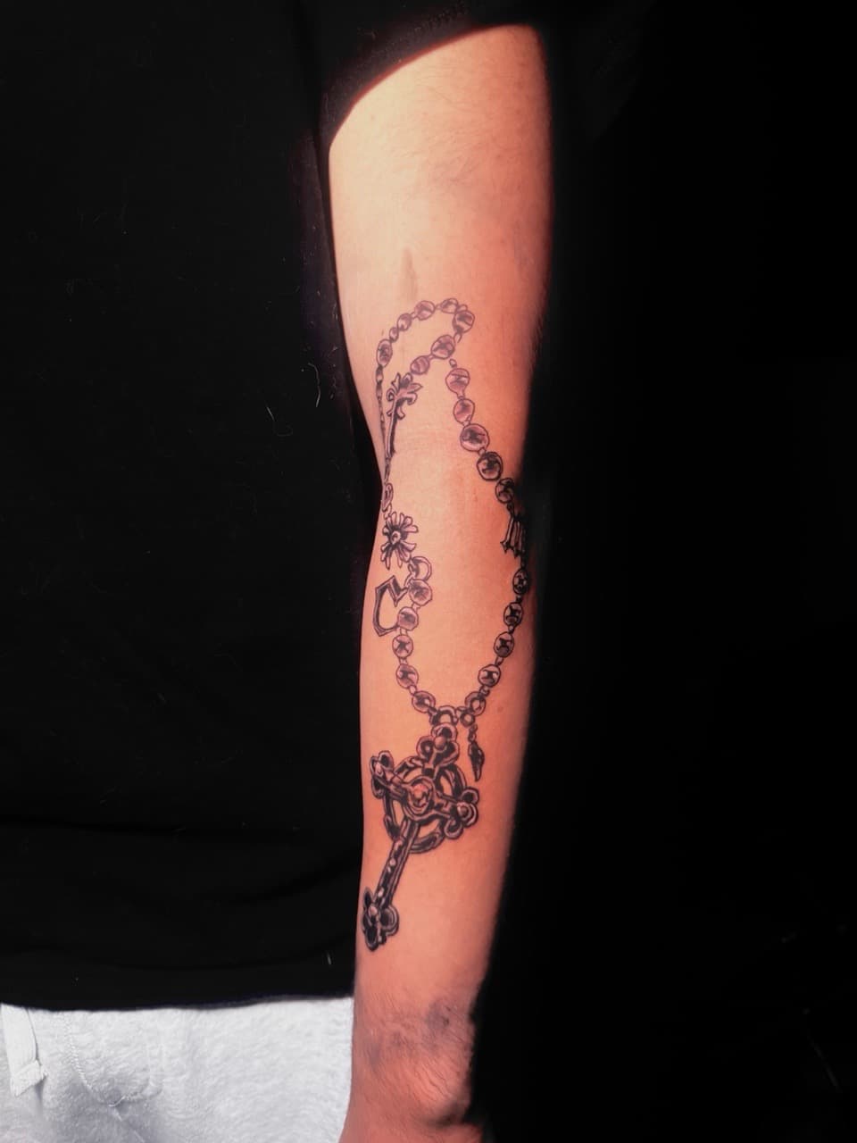 Black & Grey + Religious rosary tattoo on Forearm by Inkbyjmoney on TattMe
