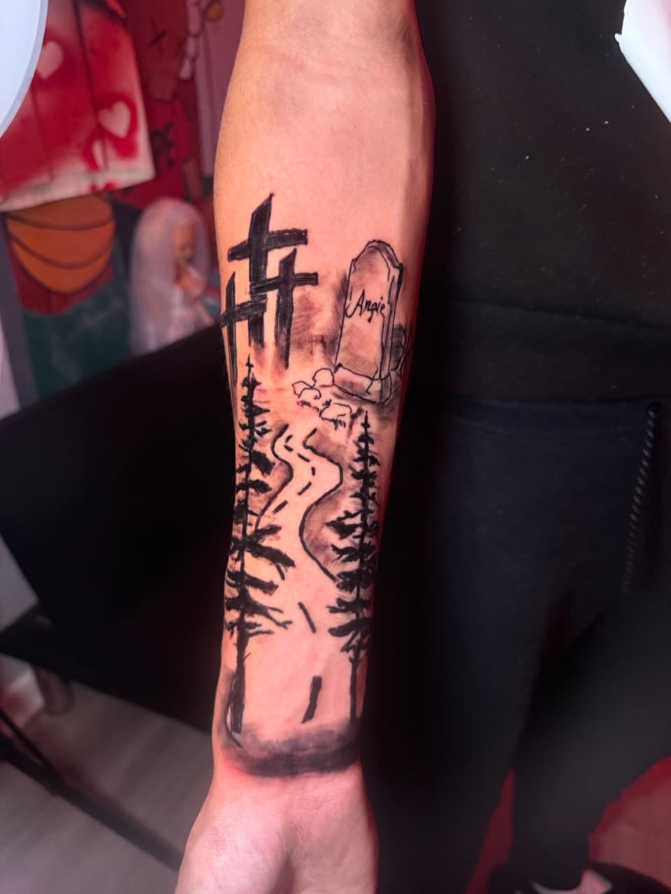 Black-work + Illustrative crosses tattoo on Forearm by Inkbyjmoney on TattMe