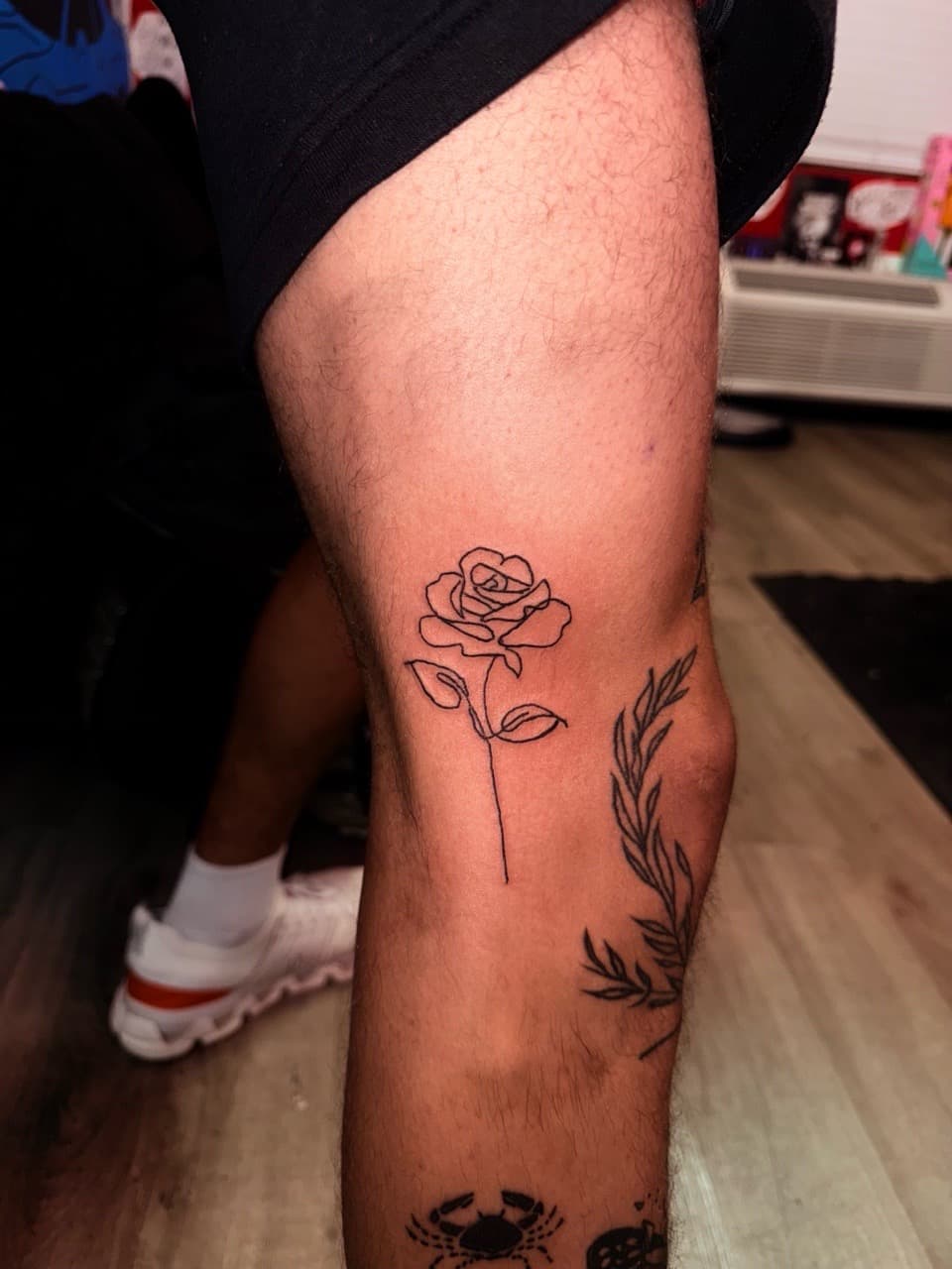 Fine Line + Minimalist rose tattoo on Thigh by Inkbyjmoney on TattMe
