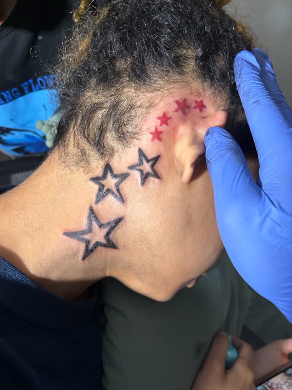 Color + Black-work stars tattoo on Neck (Side) by 3inkd on TattMe