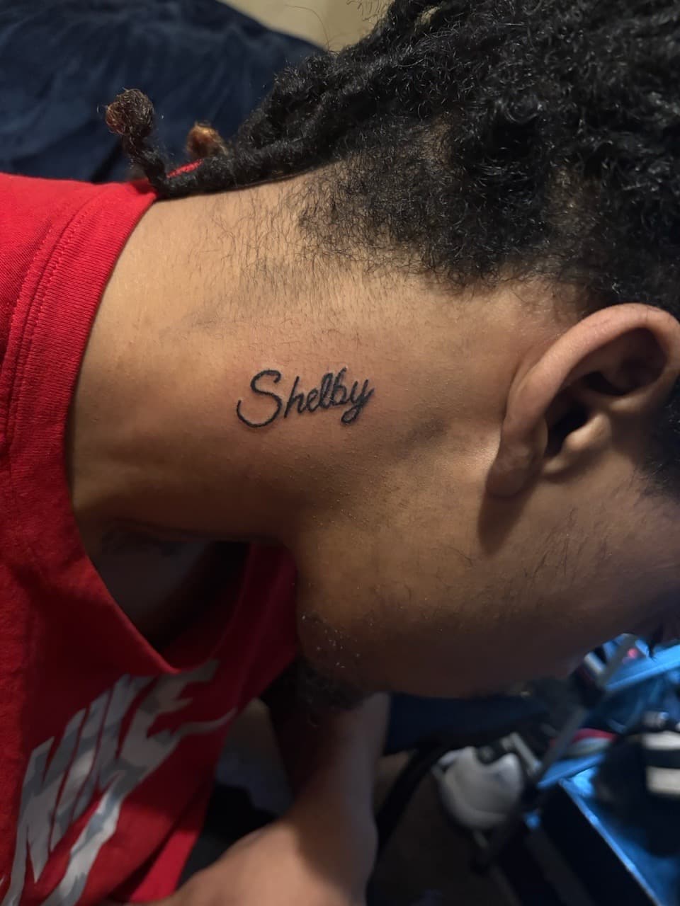 Lettering + Script shelby tattoo on Neck (Side) by 3inkd on TattMe