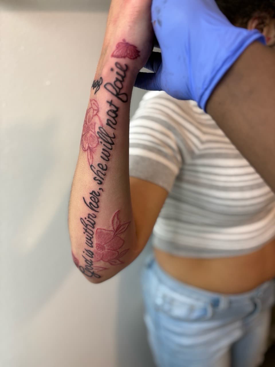 Lettering + Script flowers tattoo on Forearm by 3inkd on TattMe