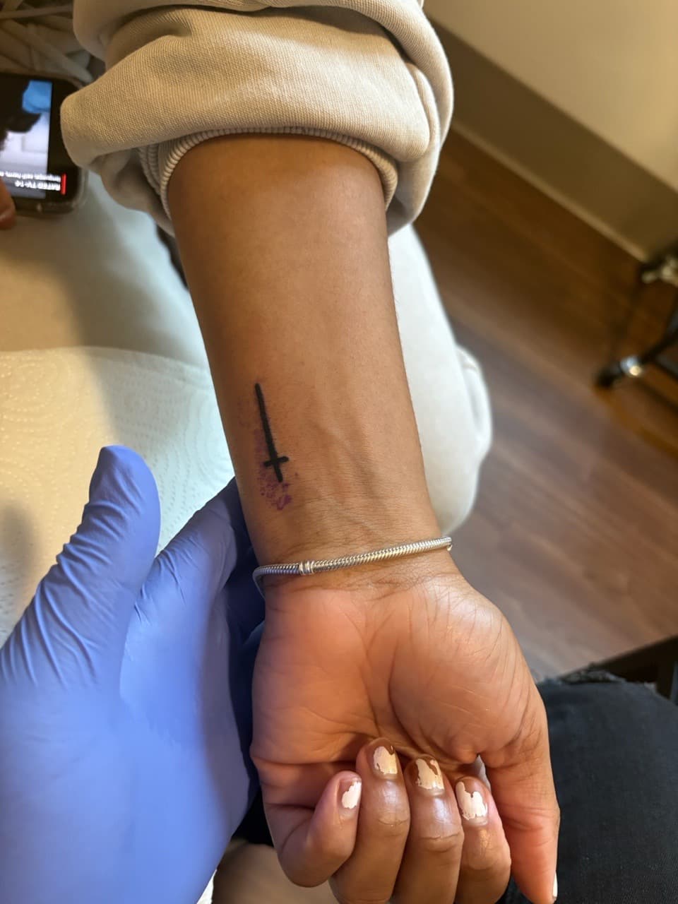 Fine Line + Minimalist dagger tattoo on Wrist by 3inkd on TattMe