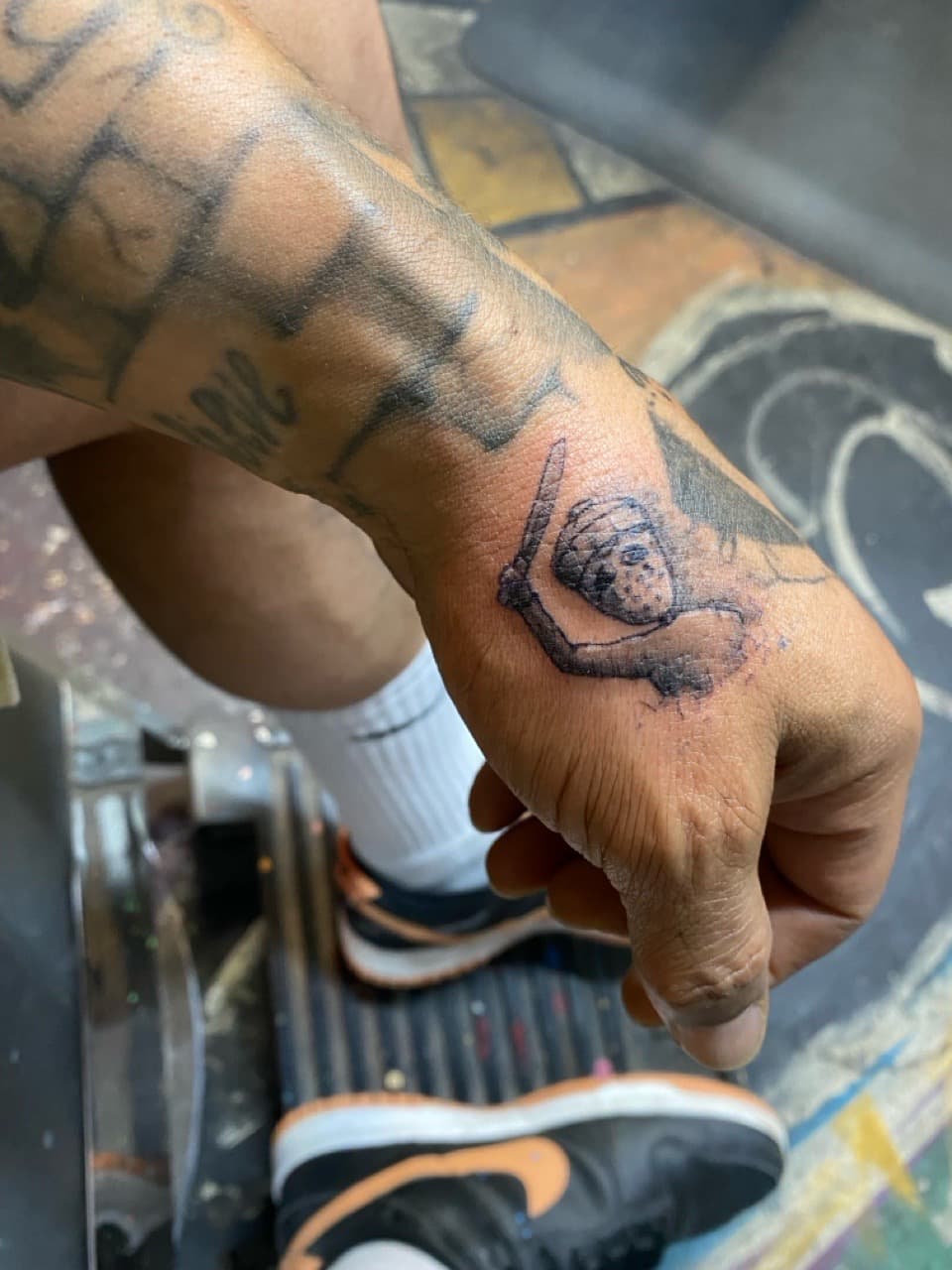 Black-work + Line-work jason voorhees tattoo on Hand by The_Supplier_Tattoo on TattMe