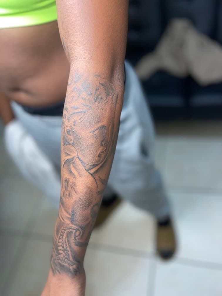 Black & Grey + Illustrative woman tattoo on Forearm by Juu on TattMe