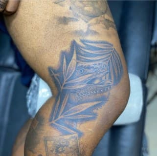 Black & Grey + Illustrative reptile tattoo on Elbow by Juu on TattMe