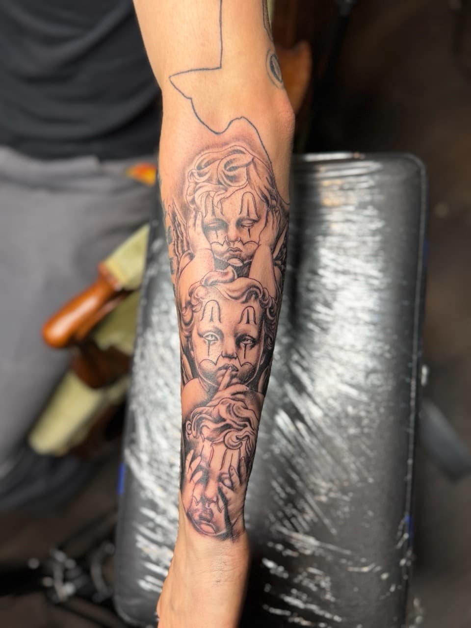 Black & Grey + Chicano cherubs tattoo on Forearm by Juu on TattMe