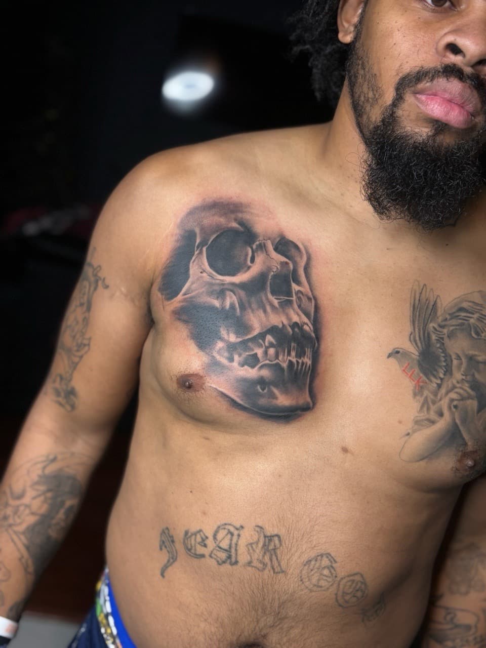 Black & Grey + Realism skull tattoo on Chest by Juu on TattMe
