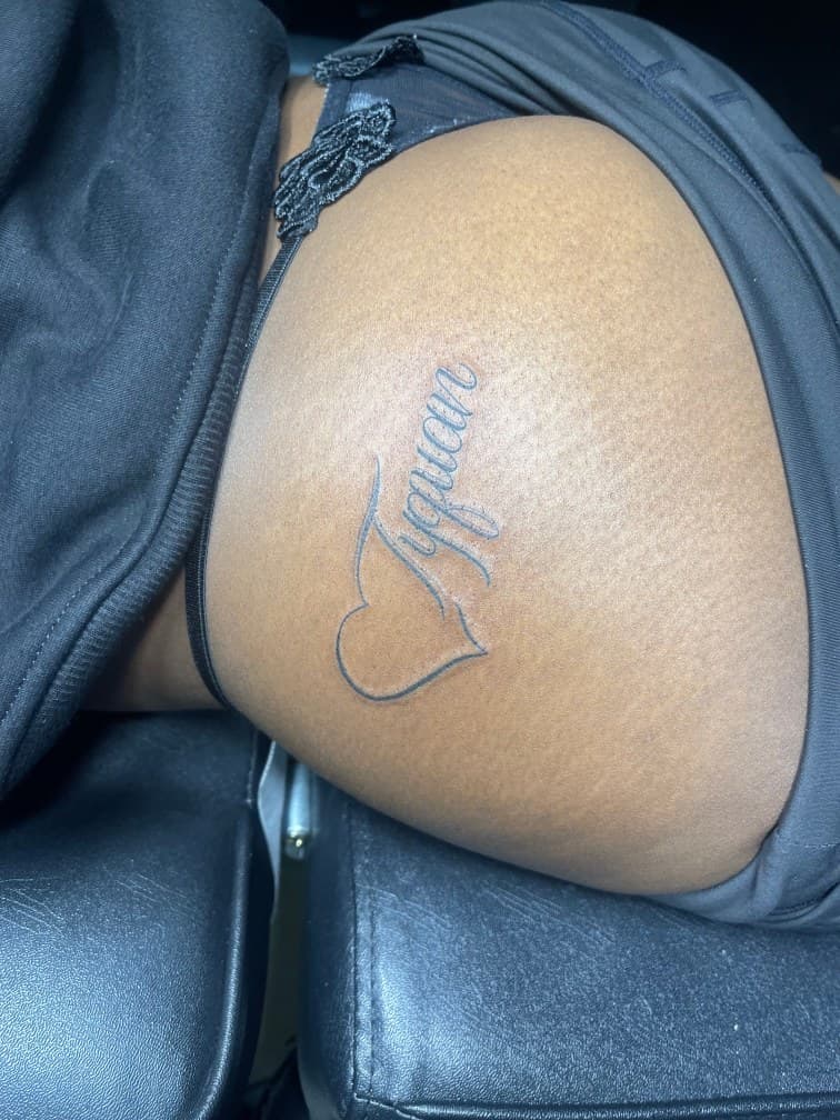 Lettering + Script heart tattoo on Hip by Juu on TattMe