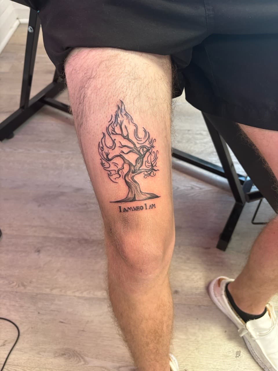 Fine Line + Black & Grey tree tattoo on Thigh by Babygirl_Ink on TattMe