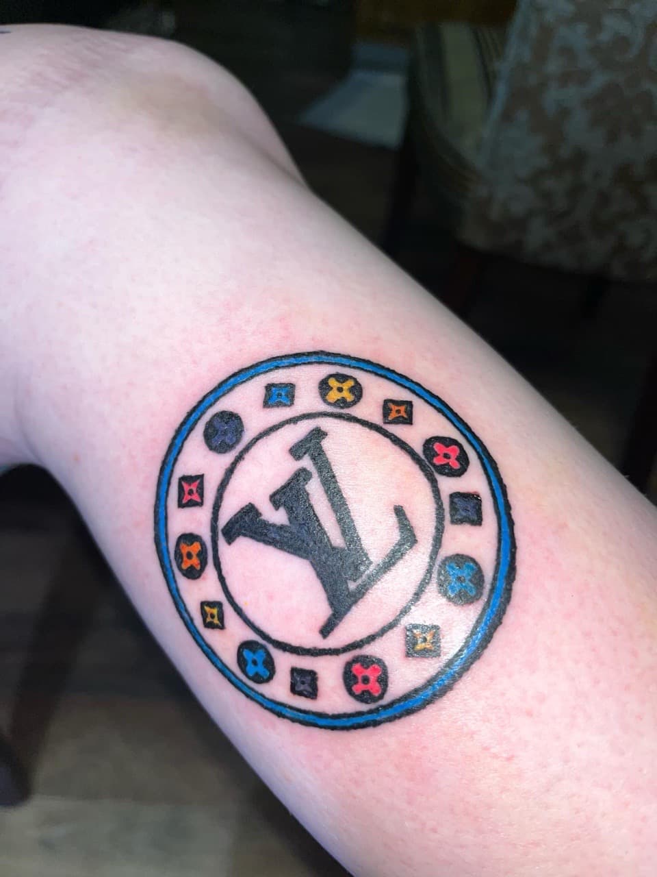 Pop Culture + Color louis vuitton tattoo on Upper Arm by ink_queens_VICTORIA on TattMe