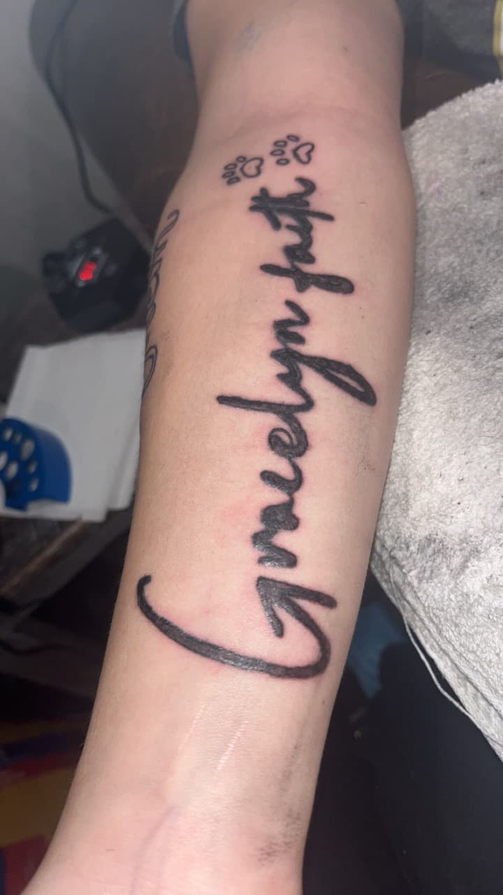 Lettering + Script name tattoo on Forearm by ink_queens_VICTORIA on TattMe
