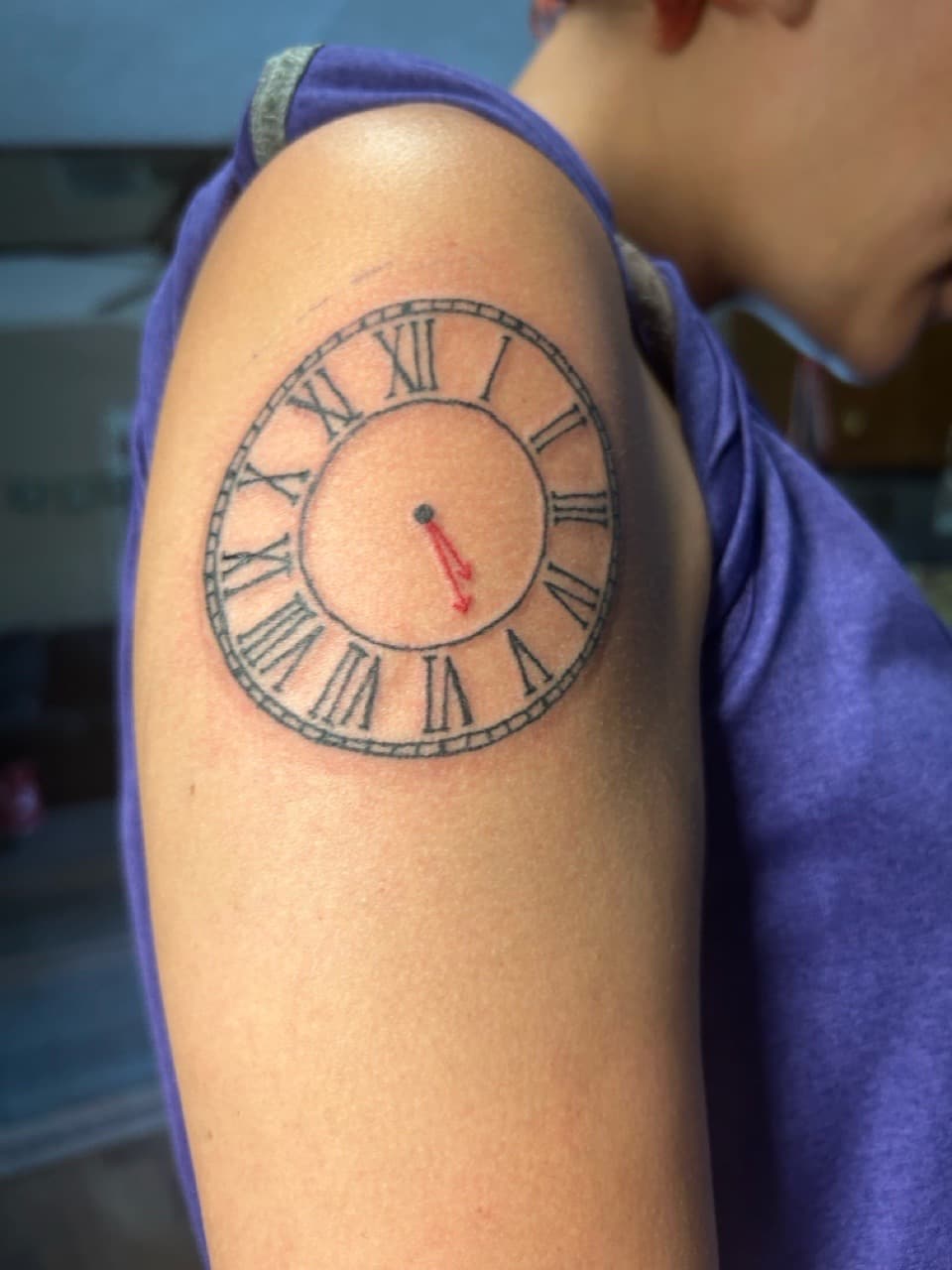 Fine Line + Line-work clock tattoo on Upper Arm by ink_queens_VICTORIA on TattMe