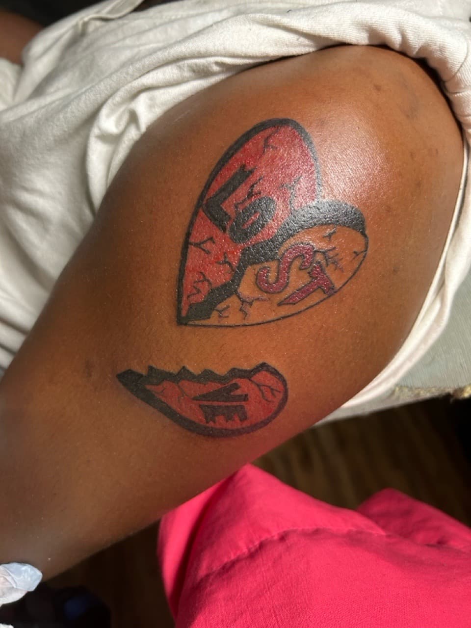 Color + Illustrative heart tattoo on Thigh by ink_queens_VICTORIA on TattMe