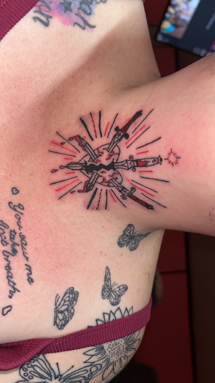 Traditional + Illustrative heart tattoo on Chest by ink_queens_VICTORIA on TattMe