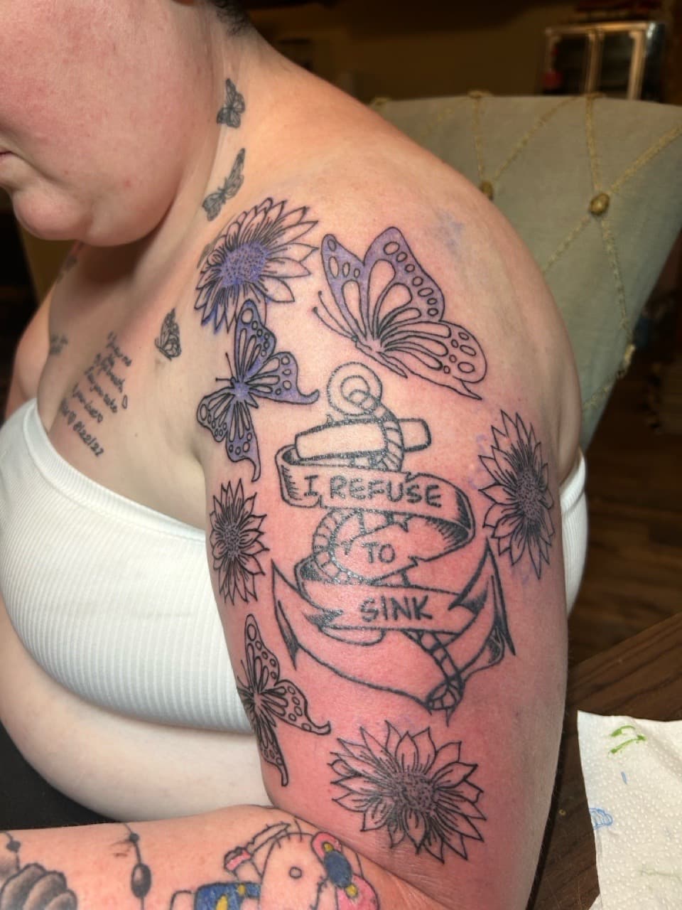 Illustrative + Line-work anchor tattoo on Upper Arm by ink_queens_VICTORIA on TattMe