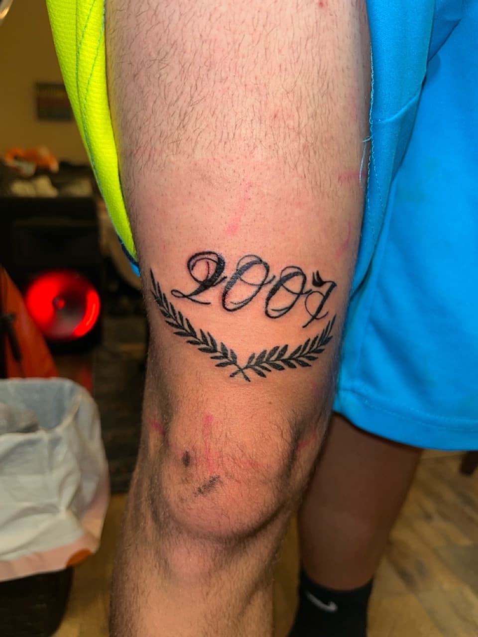 Lettering + Script year tattoo on Knee by ink_queens_VICTORIA on TattMe