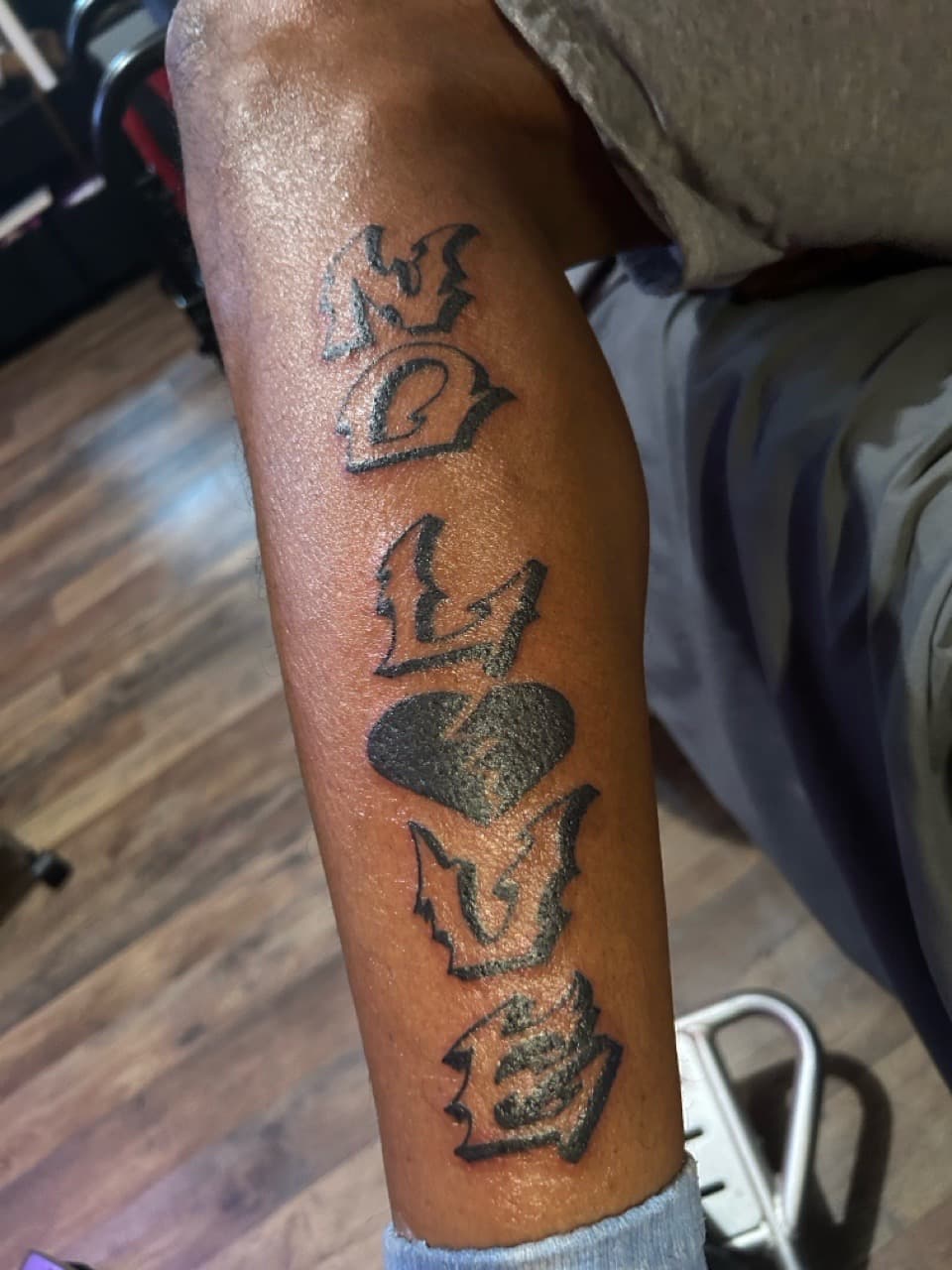 Lettering + Black-work love tattoo on Forearm by ink_queens_VICTORIA on TattMe