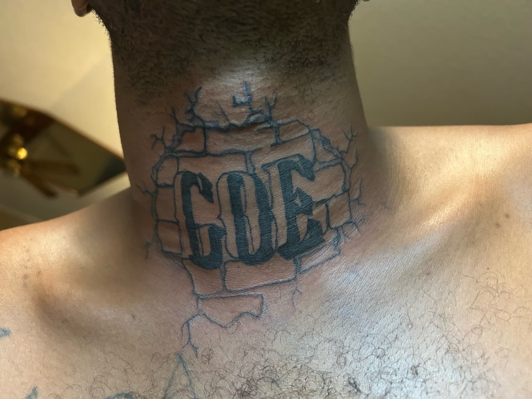 Lettering + Black-work letters tattoo on Neck (Front) by ink_queens_VICTORIA on TattMe