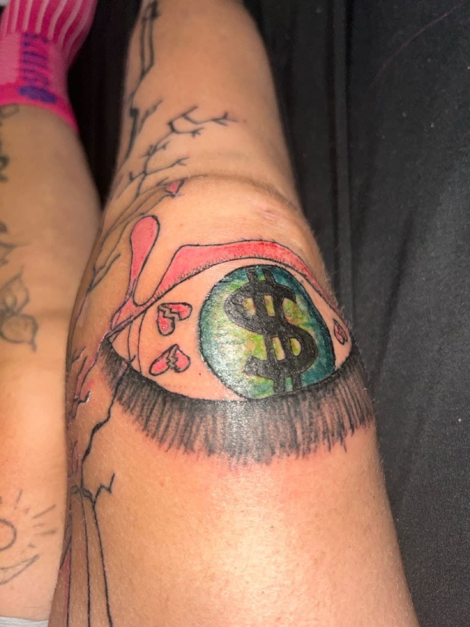 Illustrative + Color eye tattoo on Knee by ink_queens_VICTORIA on TattMe