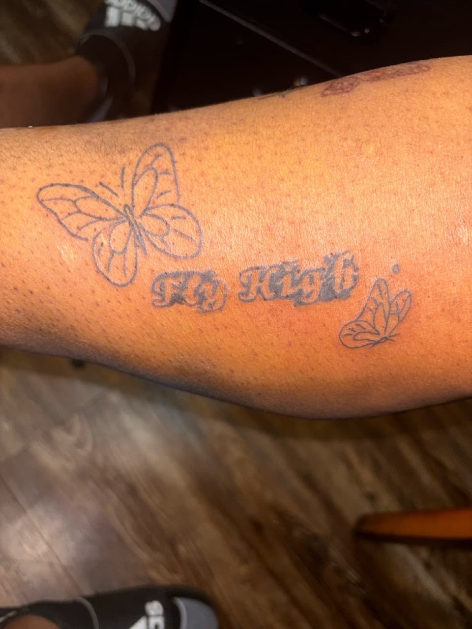 Fine Line + Lettering butterflies tattoo on Forearm by Mr_I_Can_Do_Tattoos on TattMe