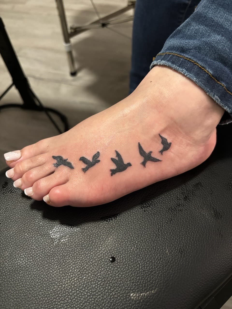 Black-work + Minimalist birds tattoo on Foot by Mr_I_Can_Do_Tattoos on TattMe