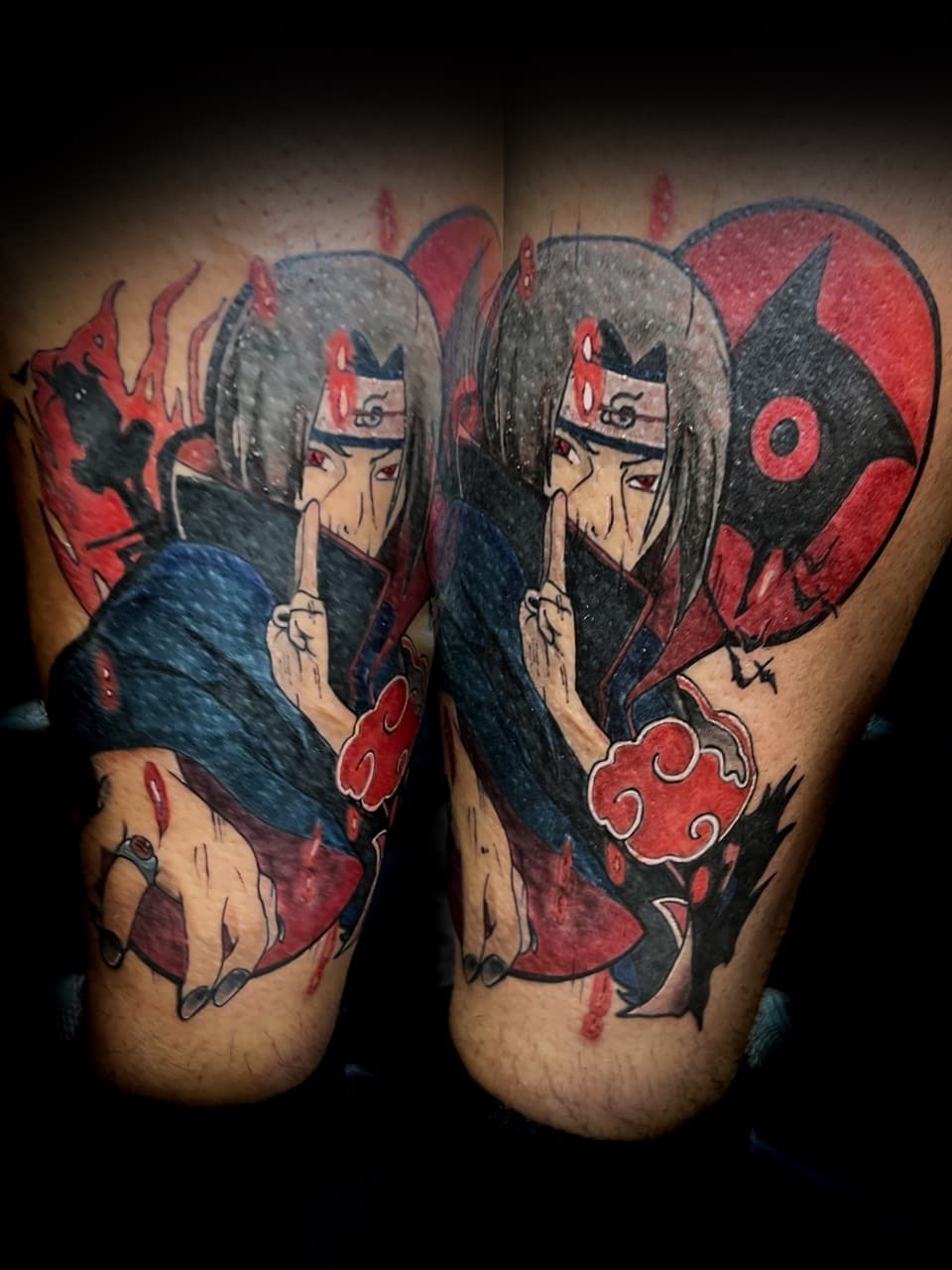 Anime + Pop Culture itachi uchiha tattoo on Thigh by Sierato_Tattoos on TattMe