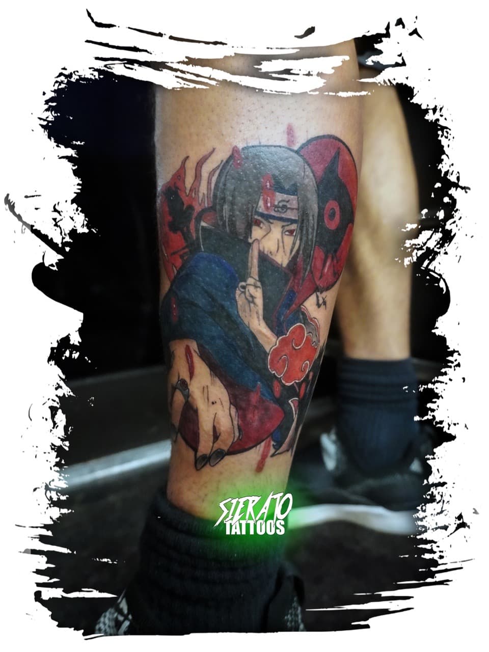Anime + Color itachi tattoo on Calf by Sierato_Tattoos on TattMe