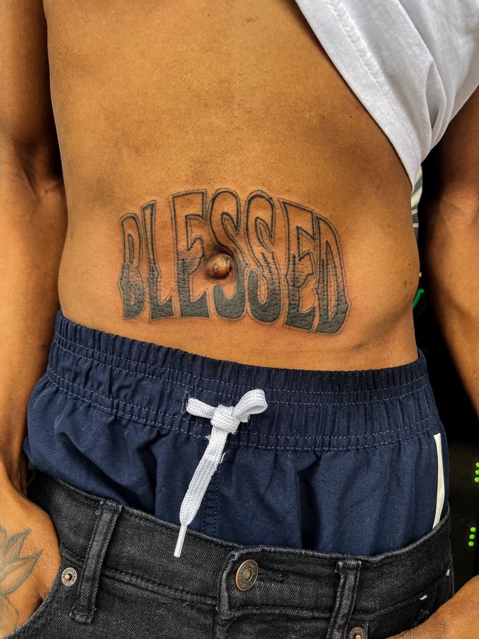 Lettering + Black & Grey blessed tattoo on Stomach by Sierato_Tattoos on TattMe