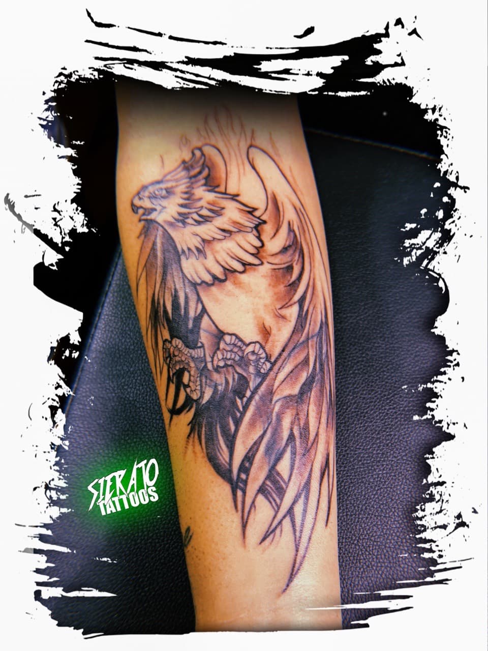 Black & Grey + Illustrative phoenix tattoo on Forearm by Sierato_Tattoos on TattMe