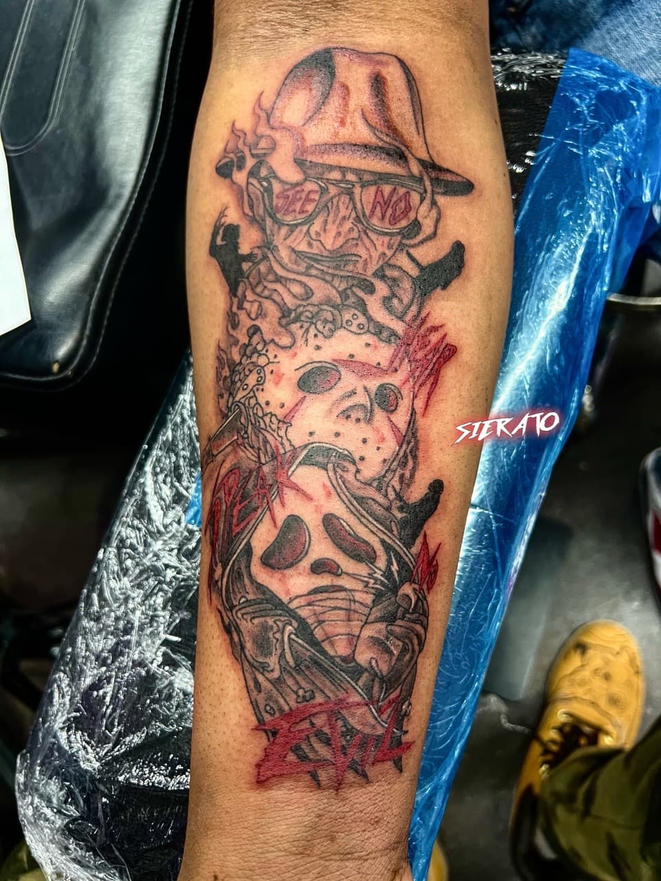 Black & Grey + Illustrative freddy krueger tattoo on Calf by Sierato_Tattoos on TattMe