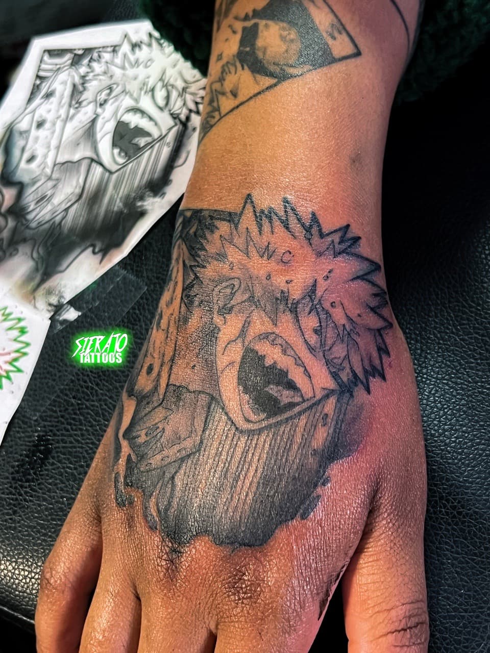 Black & Grey + Anime manga tattoo on Hand by Sierato_Tattoos on TattMe