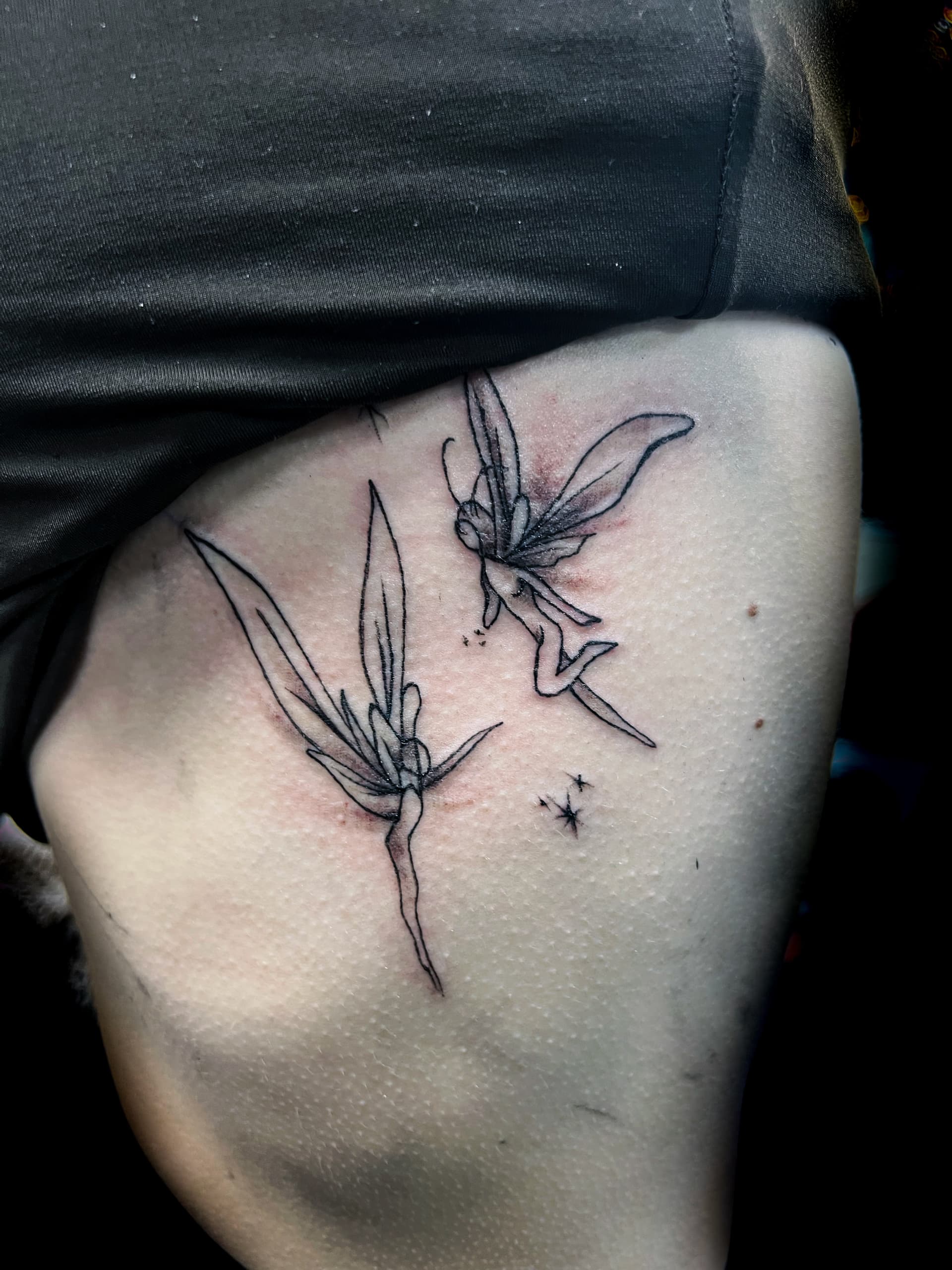 Fine Line + Black-work fairies tattoo on Hip by Sierato_Tattoos on TattMe