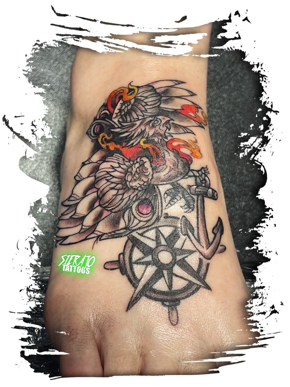 Color + Illustrative phoenix tattoo on Foot by Sierato_Tattoos on TattMe